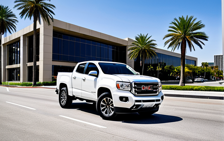 니산 프론티어와 GMC 캐니언 비교 - **Prompt:** "A Nissan Frontier pickup truck, fully clothed, parked in a desert landscape with sand d...